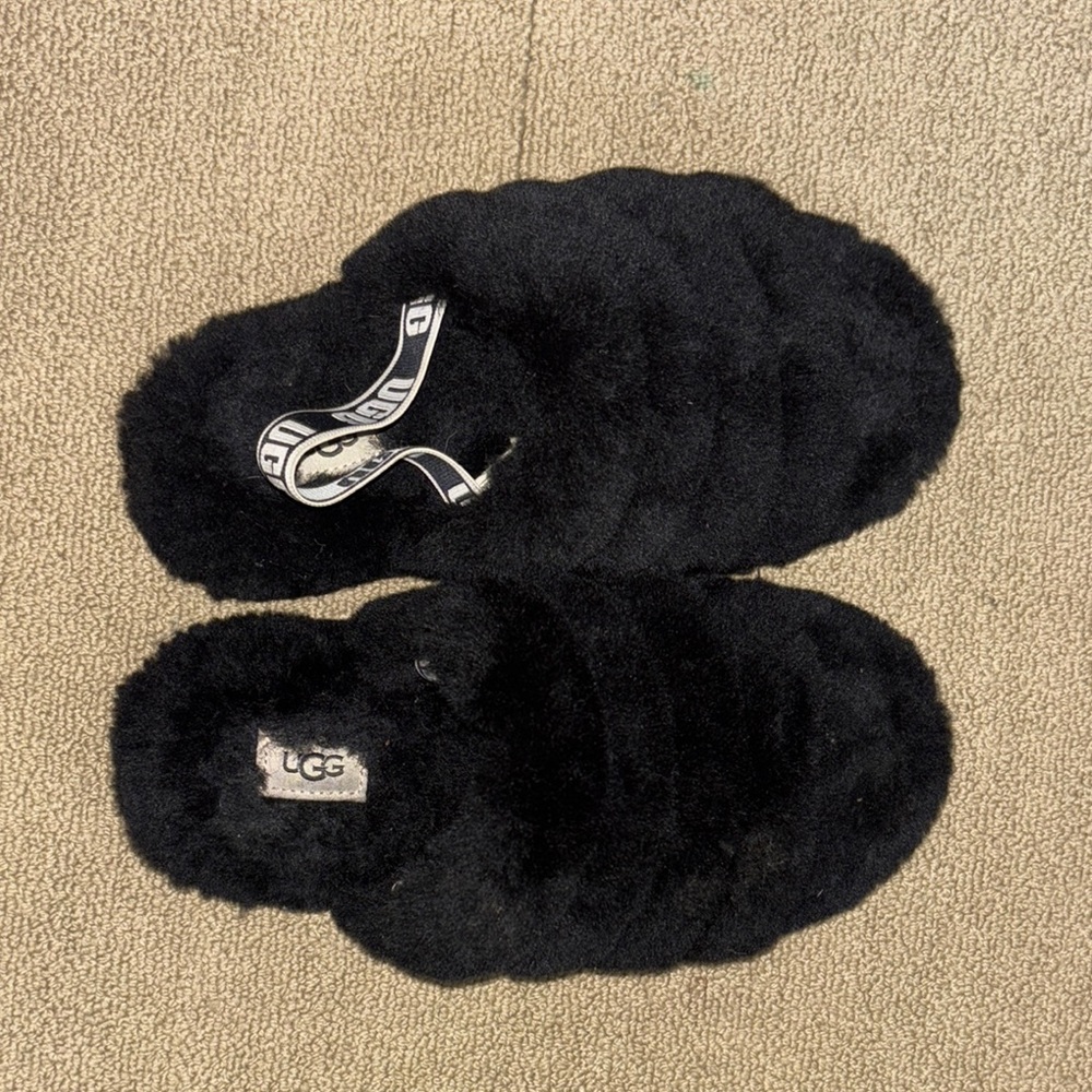 UGG Black Fluffy Slides